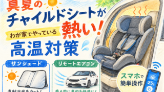 真夏のチャイルドシートが熱い!わが家でやっている高温対策|サンシェード+リモートエアコン